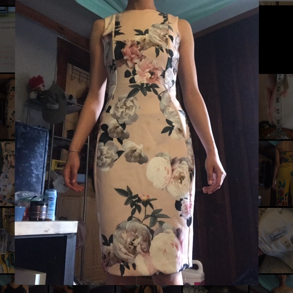 Calvin Klein pink floral straight dress.